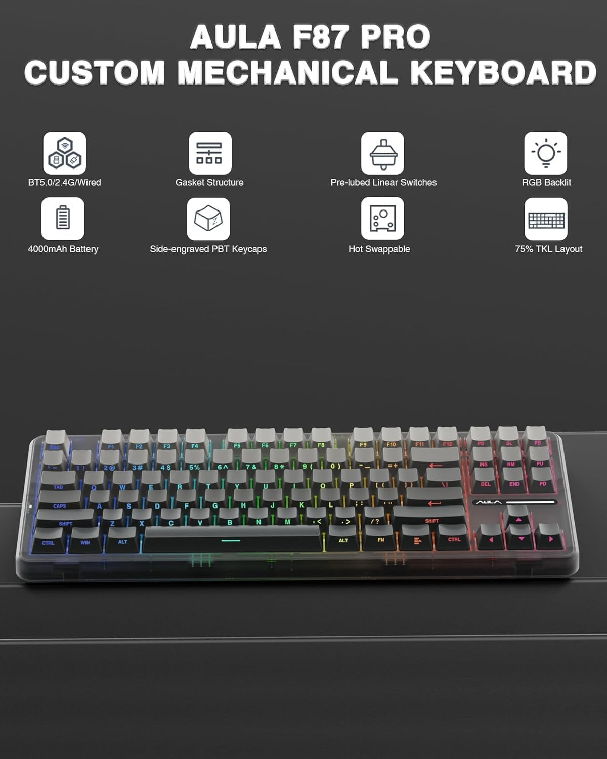 AULA F87 Pro Wireless Mechanical Keyboard(Side-Printed)